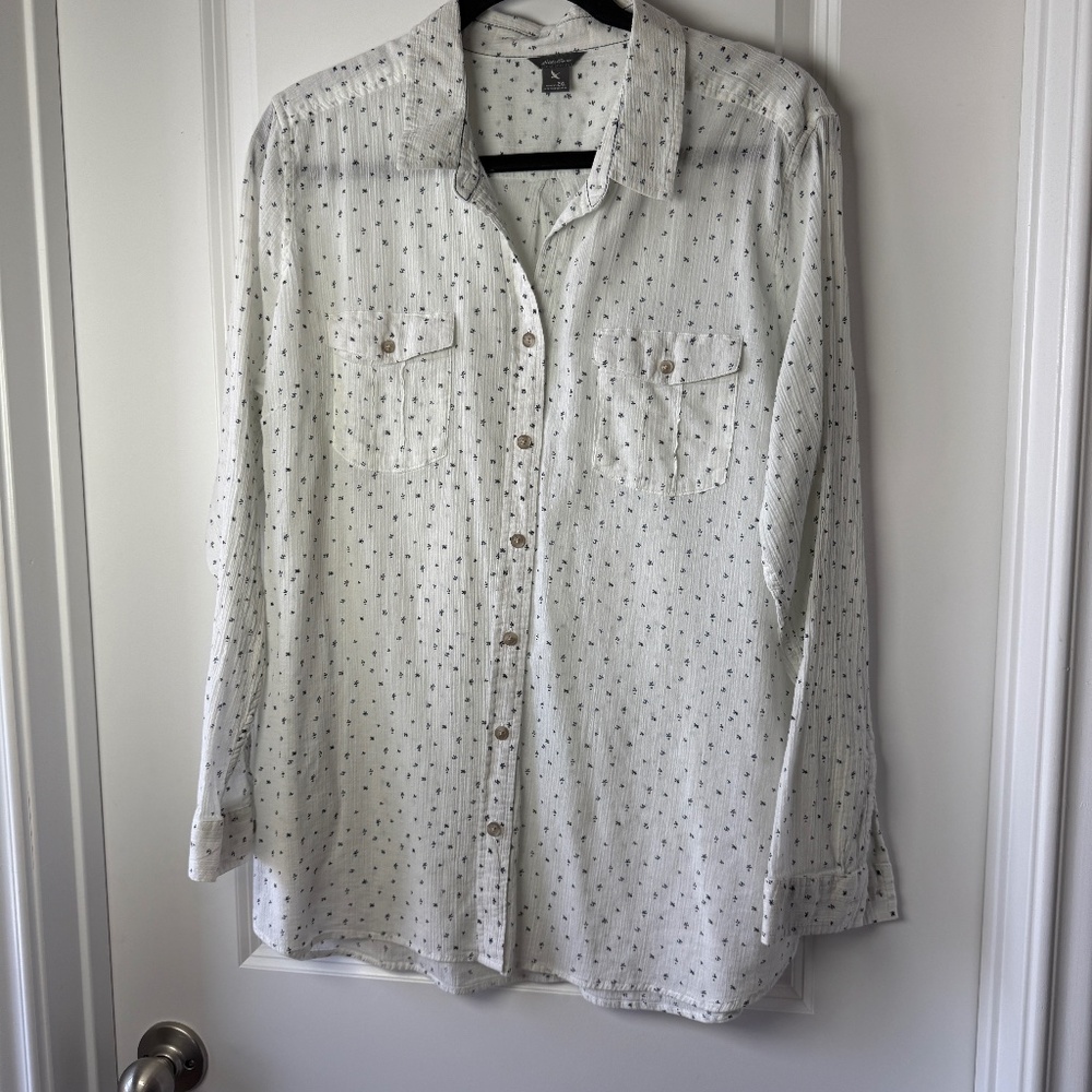 100% Cotton Sheer Lightweight White Long Sleeve Button Down Shirt  2XL